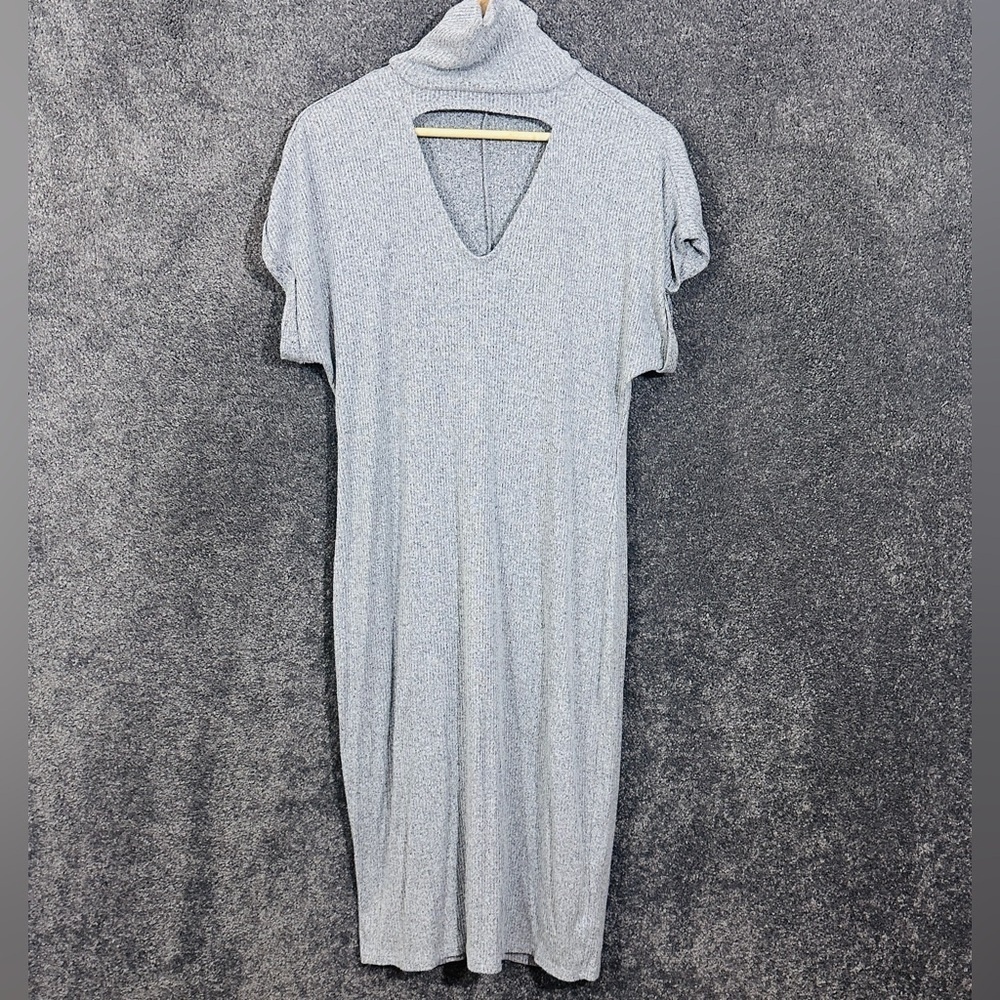 Lane Bryant Sweater Dress 14/16 Gray Rib Knit Mock Turtleneck Cozy Minimalist